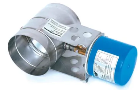 Clapetă motorizată pentru gazele de ardere, un tronson din inox cu servomotor albastru